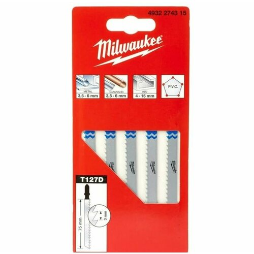 Пилки для лобзика по алюминию Milwaukee T127D 75мм 5шт 4932274315 1450₽
