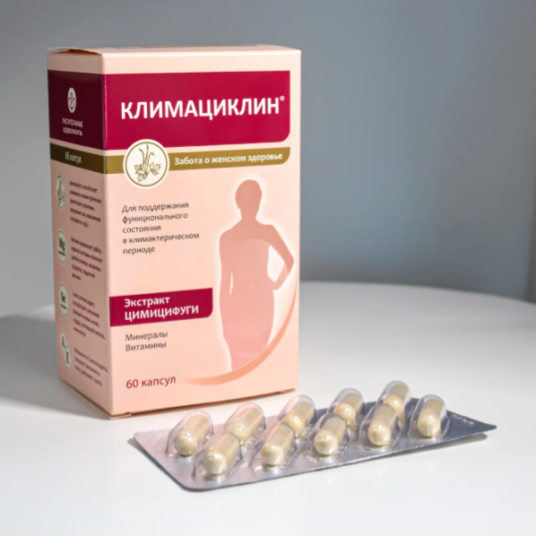 Изображение Климациклин / Климасфера для женского здоровья, комплекс на основе экстракта цимицифуги для поддержания при климаксе, 60 капсул