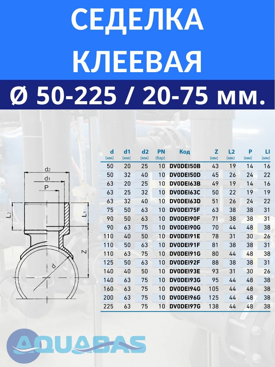 Седелка ПВХ D63-32-40 PN10, клеевая, Tecno Plastic — фото 1