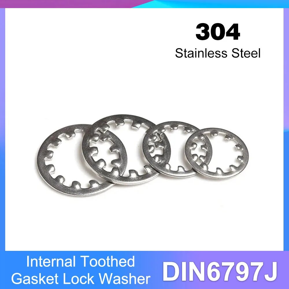 Шайбы стопорные зубчатые DIN6797J нержавеющая сталь 304 M3-M16, M6 50pcs