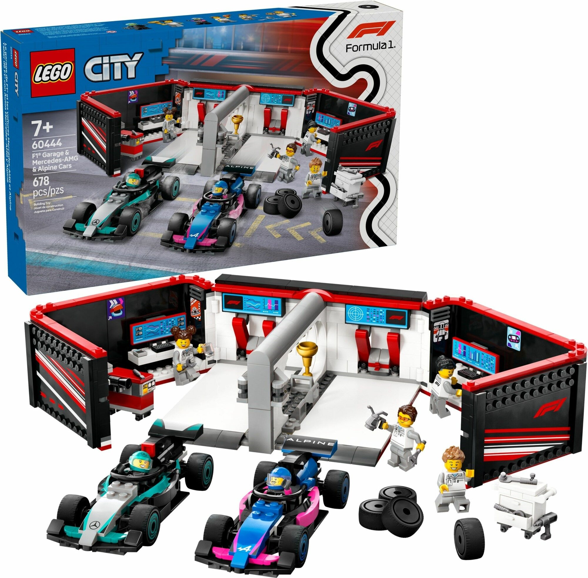 Конструктор LEGO Сity 60444 Formula 1, гараж Mercedes-AMG & Alpine Cars 678 дет.