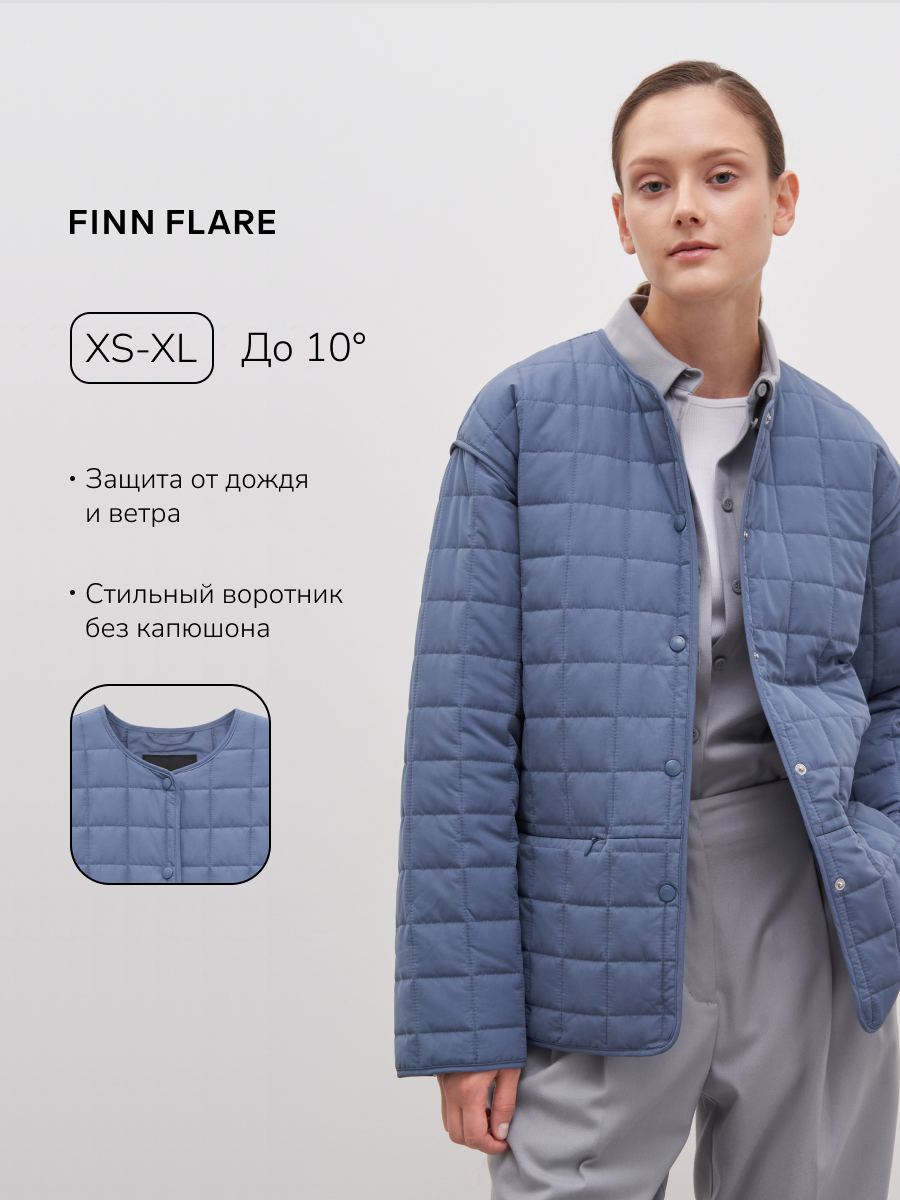 Бомбер FINN FLARE Стеганая демисезонная, размер XS, серо-голубой