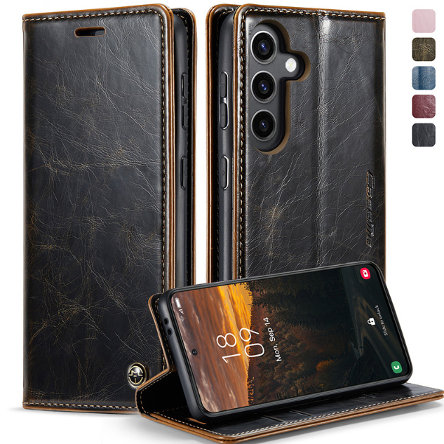 Чехол-книжка MyPads для Samsung Galaxy S24 Ultra из натуральной кожи. Коричневый