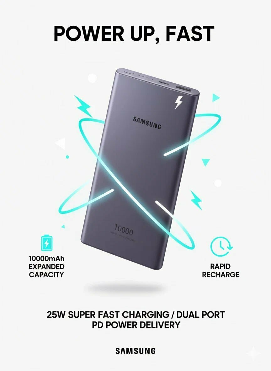 Power Bank Samsung AAA+lux, сверхбыстрый, 22,5А, 10000mAh, черный