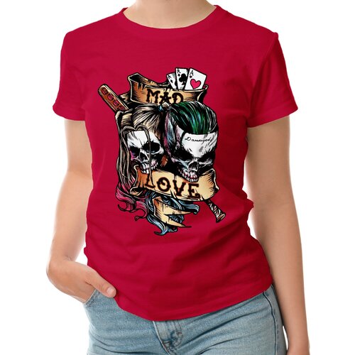 Женская футболка «джокер, харли квин, из кино, с принтом, любовь» (L, темно-синий)