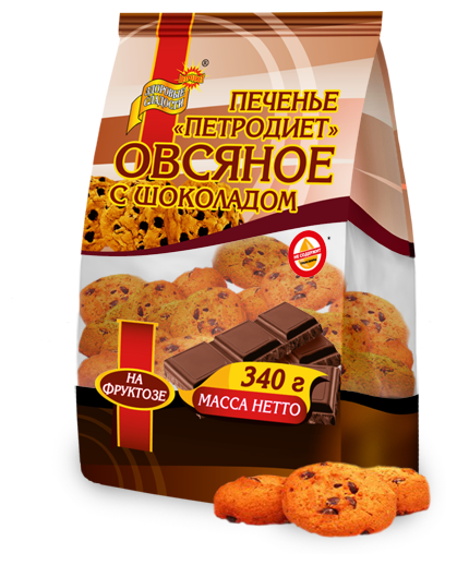 Печенье Петродиет Овсяное с шоколадом на фруктозе, 340 г - фотография № 1