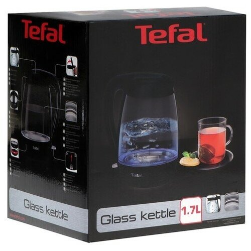 Чайник электрический TEFAL KO450832, стекло, 1.7 л, 2400 Вт, чёрный 9775324 чайник электрический tefal ko450832 стекло 1 7 л 2400 вт чёрный