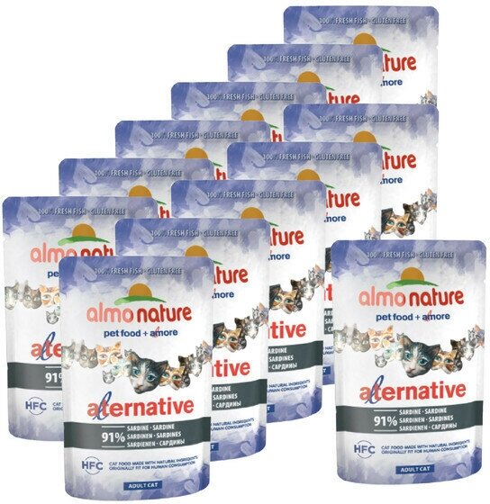 Almo Nature Alternative Паучи для кошек с сардинами 91% мяса (Alternative - Sardines) 0,055 кг х 12 шт.