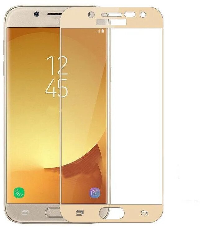 Защитное стекло 3D Tempered Glass для Samsung Galaxy J7 (2017) полный клей ( золотая рамка )