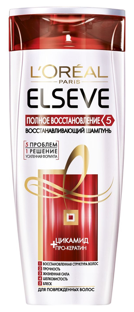 LOreal Paris шампунь Elseve Полное восстановление 5 Восстанавливающий Цикамид + Про-Кератин для поврежденных волос, 400 мл