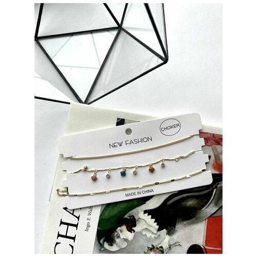 Набор чокер 3 клевер цветные золото