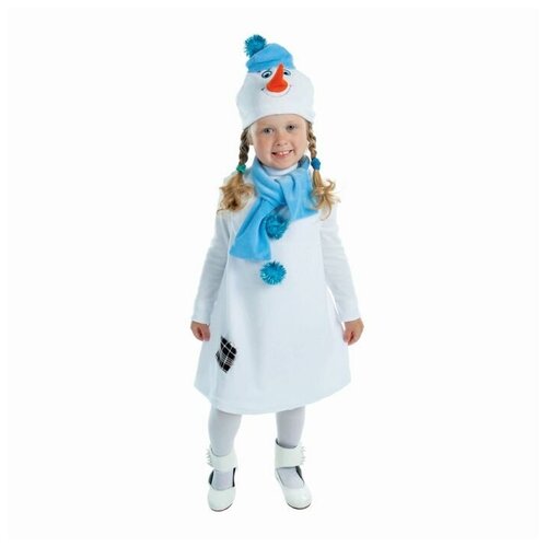 Карнавальный костюм «Снеговик с заплаткой», велюр, рост 98 см, цвет белый