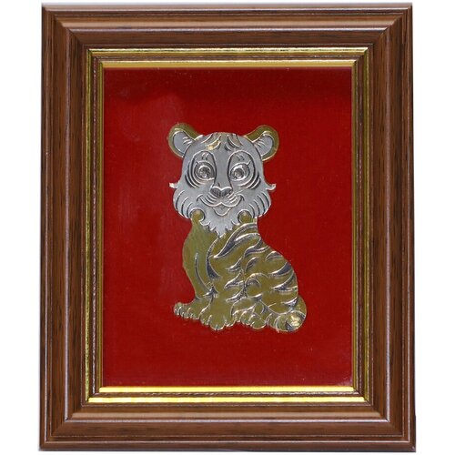 Серебряный сувенир Символ года Тигр Иконы ручной работы 9800СГ22-к, Серебро 925°
