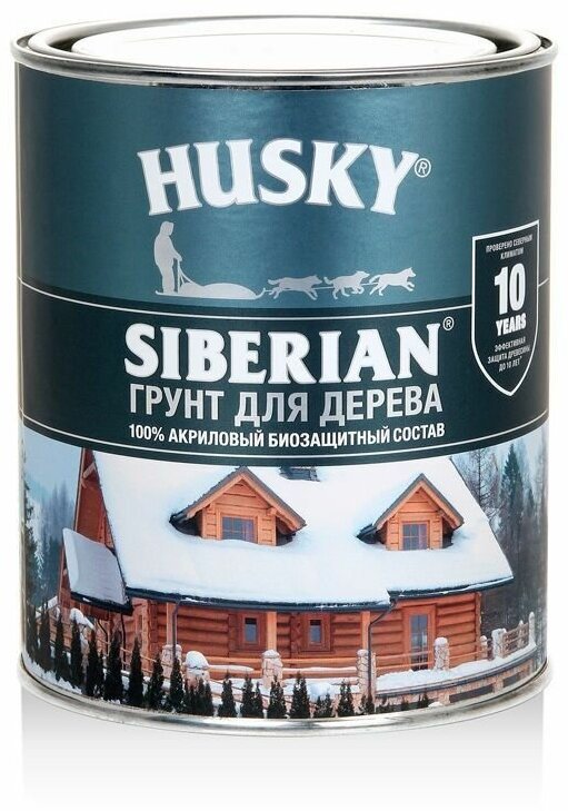 HUSKY SIBERIAN Акриловый биозащитный грунт для дерева прозрачный 09 л.