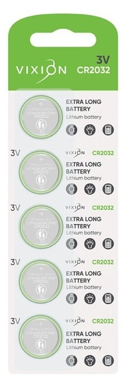 Батарейка Vixion литиевая дисковая CR2032 (блистер 1шт)