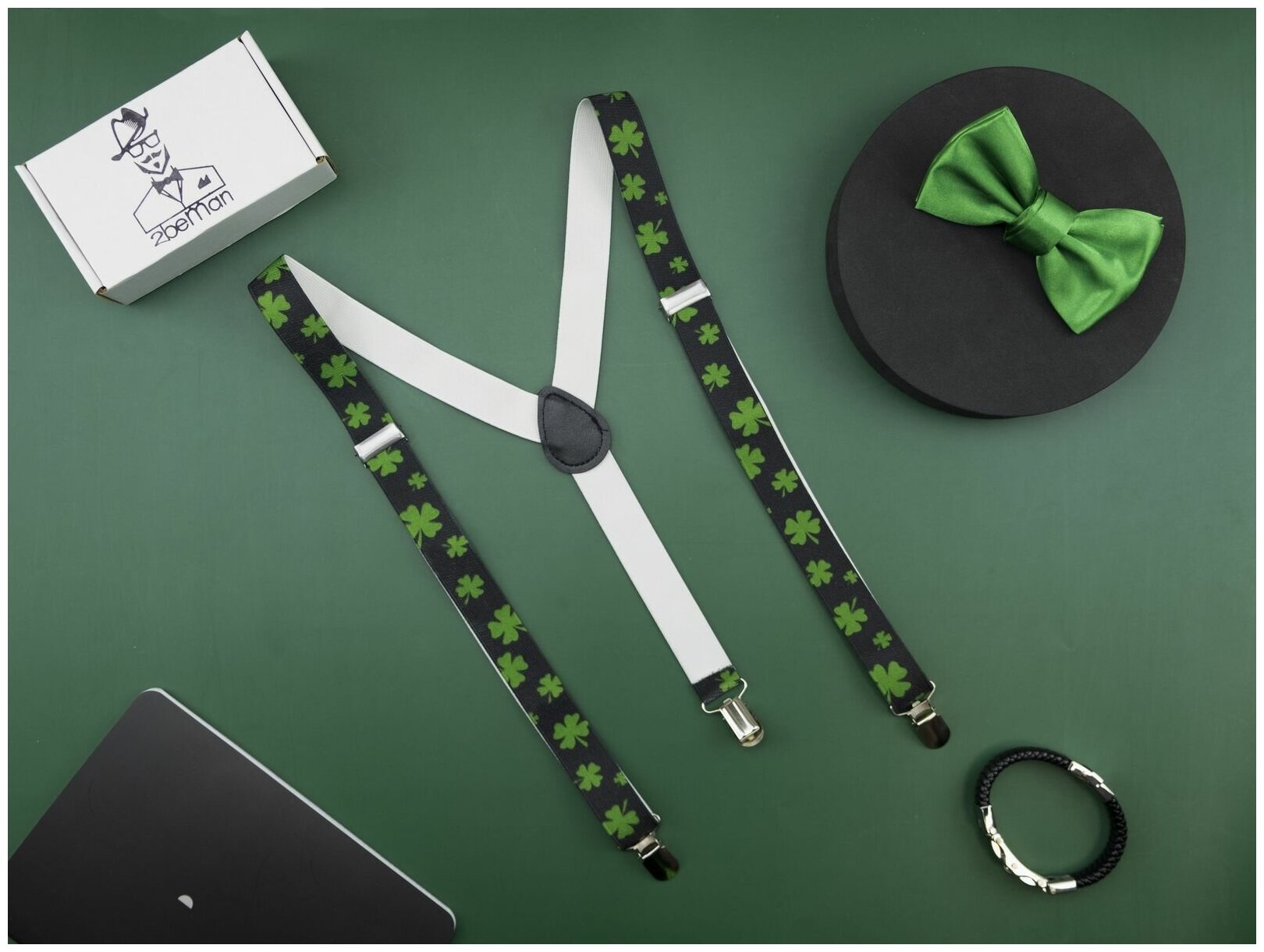 Подтяжки 2beMan для мужчин, черный/зеленый — фото 1