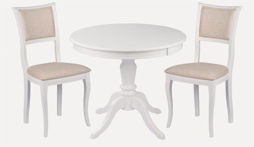 Изображение товара Обеденная группа для кухни стол и стулья, Элат 90(130) х 90 см, Белый и 2 стула Камир Белый/Кремовая рогожка