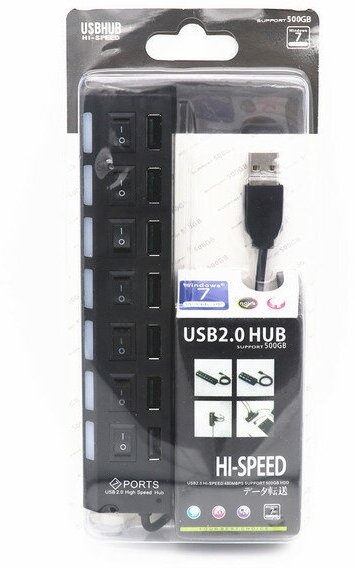 USB Hub разветвитель на 7 USB с выключателями (Черный)