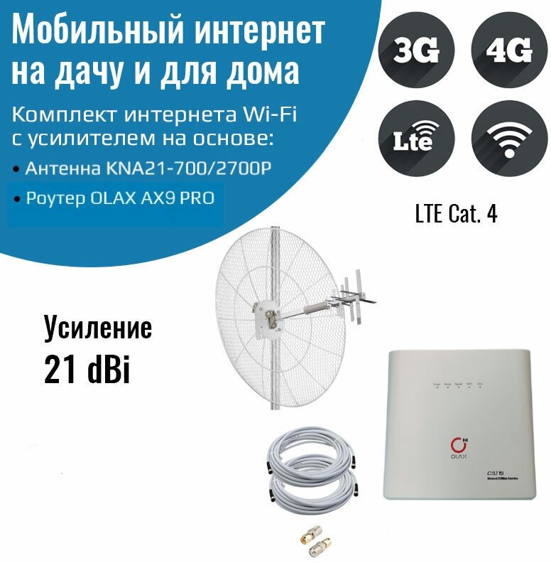 Мобильный интернет на даче, за городом 3G/4G/WI-FI – Комплект роутер OLAX AX9 PRO с антенной KNA21-700/2700P