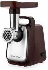 Мясорубка Brayer BR1601, 1300 Вт, производительность 1,5 кг/мин, металлический шнек, реверс, пластик, коричневый, серебро