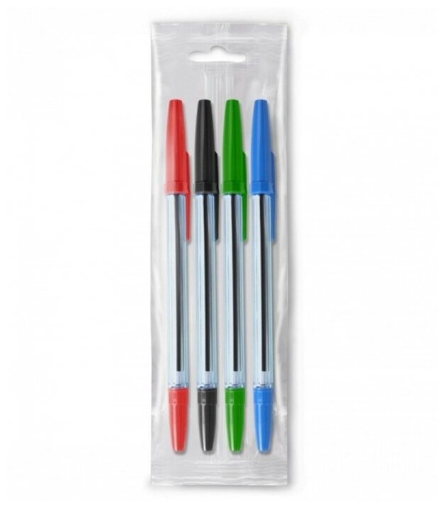 Набор ручек шариковых микс 4 цвета "Стамм" 111 "Офис", узел 0.7-1.0 мм, чернила: синие, красные, зеленые, чёрные, европодвес