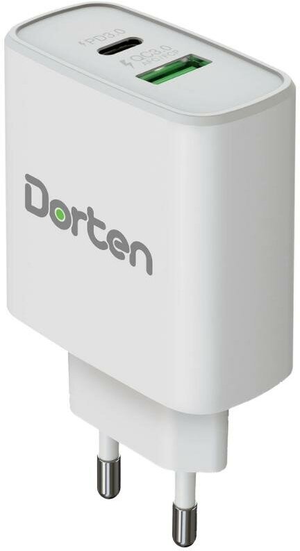 Сетевое зарядное устройство Dorten 2-Port USB 20W Wall Quick Charger PD3.0+QC3.0 White