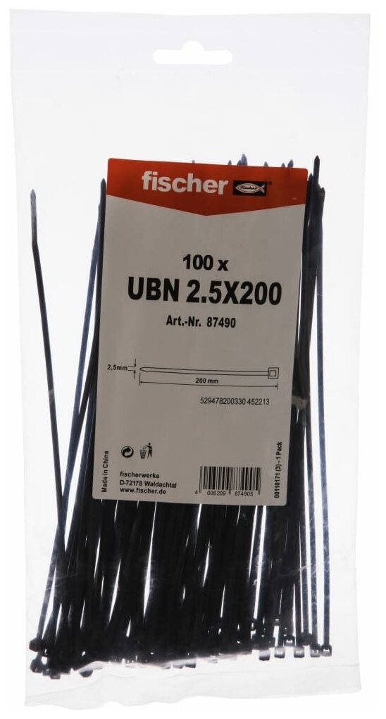 Fischer UBN 2,5x200 стяжка КАБ. устойчивая К УФ 100 шт. 87490