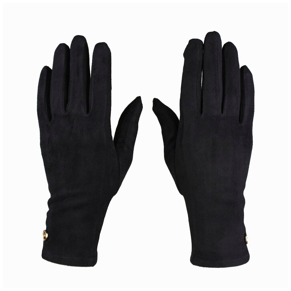 фото Перчатки элегантные женские "Сенсорный палец" иск. замша цвет черные (размер: 6-8)