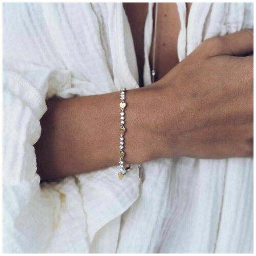 Браслет из серебра с сердечками и позолотой