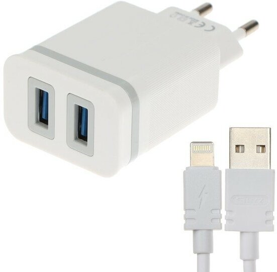 Mirex Сетевое зарядное устройство BYZ U26 EU, 2 USB, 2.4 A, кабель Lightning 1 м, белое
