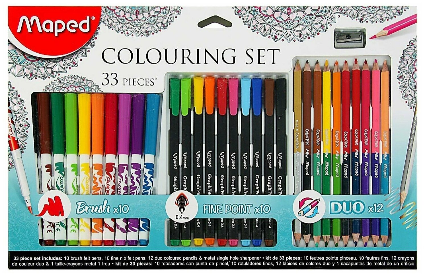 Набор для творчества MAPED "Colouring Set", 10 фломастеров, 10 капиллярных ручек, 12 двусторонних цветных карандашей, точилка, 897417