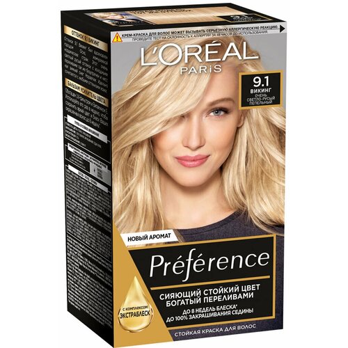 L'Oreal Paris Preference Крем-краска, тон 9.1 Викинг, очень светло-русый пепельный