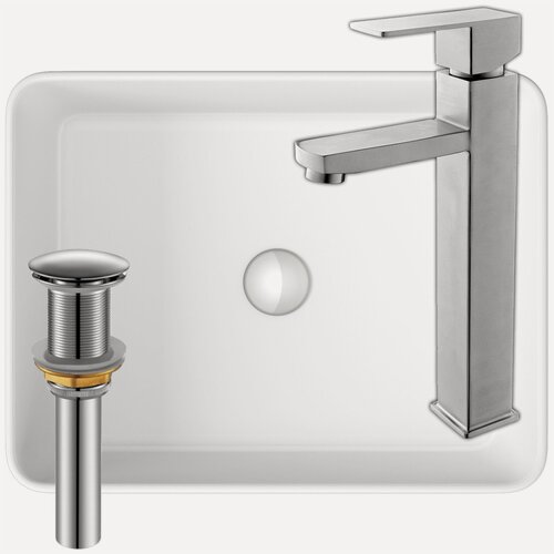 Изображение товара Раковина накладная со смесителем и выпуском (Умывальник BAU Hotel прямоугольный 48х37, белый + смеситель Hotel Still, выпуск клик клак, хром)