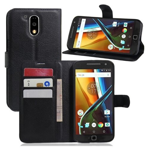 фото Чехол-книжка mypads для motorola moto g4 plus (xt1642) 5.5 из качественной импортной искусственной кожи с подставкой застёжкой и визитницей черный