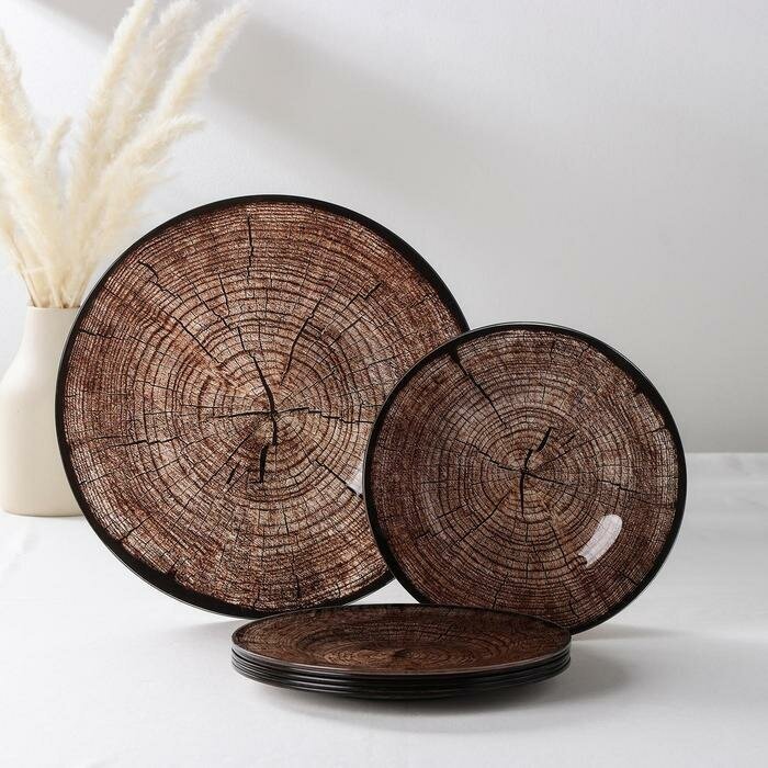 фото Набор столовый Vellarti "Спил дерева", 7 предметов: 30 см - 1 шт, 21,5 см - 6 шт, в подарочной упаковке