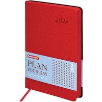 Ежедневник планинг датированный 2024 А5 138x213мм Brauberg Stylish, под кожу гибкий, красный, 114895