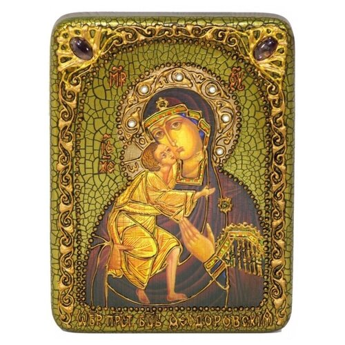 Подарочная икона Феодоровская икона Божией Матери на мореном дубе 15*20см 999-RTI-320-2m