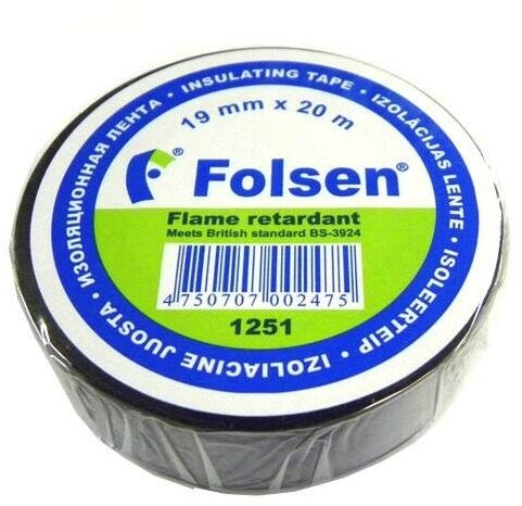 Изоляционная лента Folsen 19мм-20м черная, пламягасящая ZX012514-2475