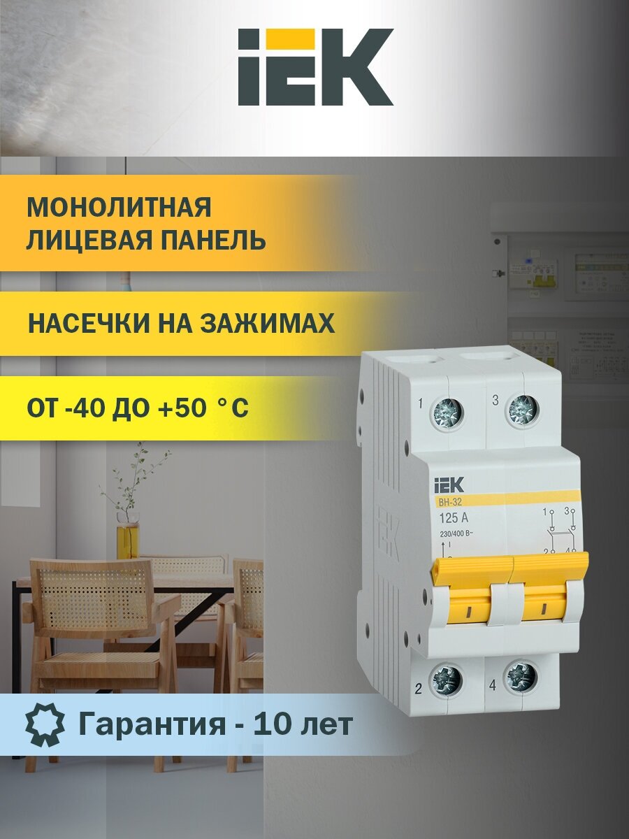 Выключатель нагрузки (мини-рубильник) ВН-32 2Р 125А IEK MNV10-2-125 (1 шт.)
