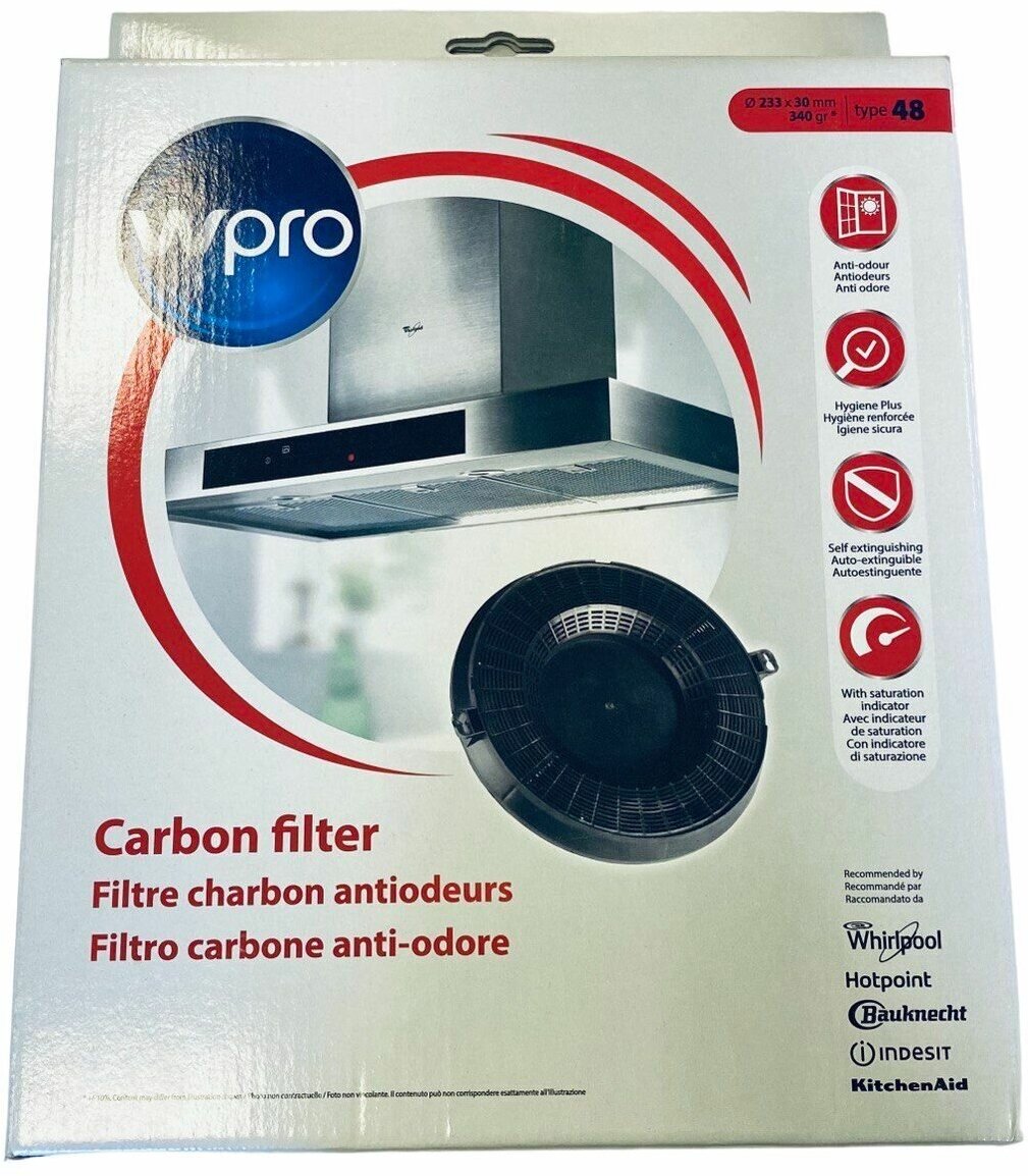 фото Фильтр угольный для вытяжки Electrolux, Whirlpool, Indesit, Elica и т. д. - С00384665 WPRO type48, 235 мм
