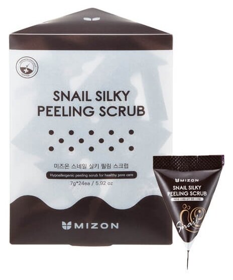 Mizon скраб для лица Snail Silky Peeling Scrub с муцином улитки, 7 г, 24 шт.