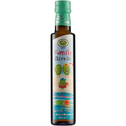 Семейное оливковое масло BIO Extra Virgin P.D.O. Каламата, KORVEL, стеклянная бутылка 250 мл