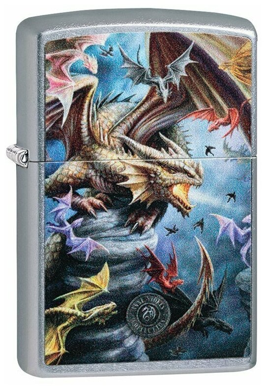 Подарочный набор ZIPPO ( Зажигалка ZIPPO 49104 Anne Stokes Design, серебристая, с покрытием Street Chrome + кремни + топливо, 125 мл ) - фотография № 3