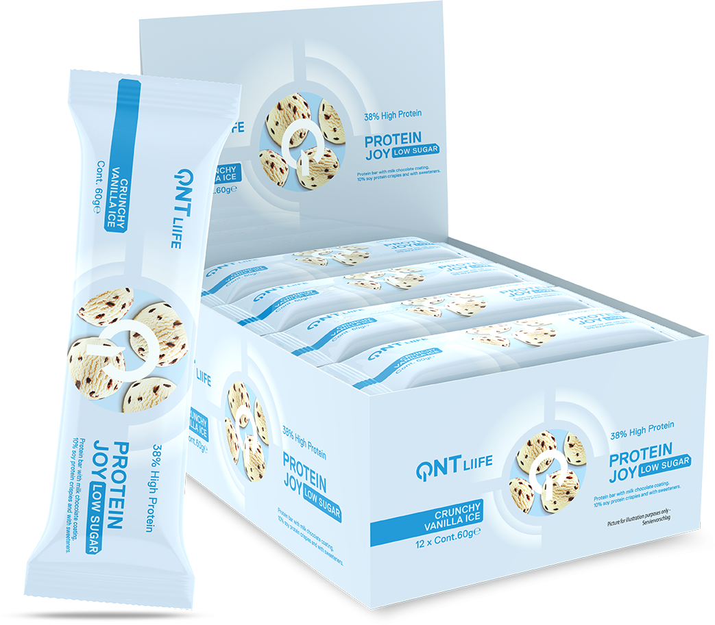 QNT Protein Joy Сrunchy Vanilla Ice 60g/ Батончики "Протеин Джой" вкус: хрустящее ванильное мороженое 60гр