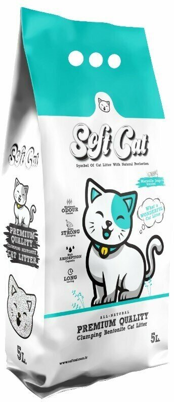 Наполнитель для кошек Soft Cat, комкующийся с ароматом марсельского мыла 5 л - фотография № 10