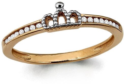 Кольцо AQUAMARINE кольцо из золота 63835а, красное золото, 585 проба, фианит, размер 15, бесцветный
