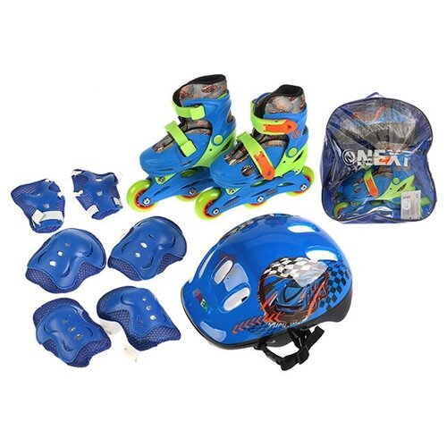 Роликовые коньки NEXT с защитой и шлемом, раздвижные, синие, р-р 27-30, в рюкзаке, PSET27-30-AT2