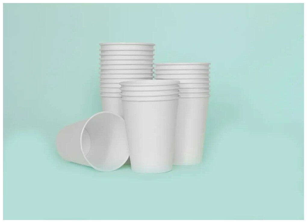 Одноразовые бумажные стаканчики 350 мл, 50 шт для кофе и чая, для горячих и холодных напитков, цвет белый - фотография № 6