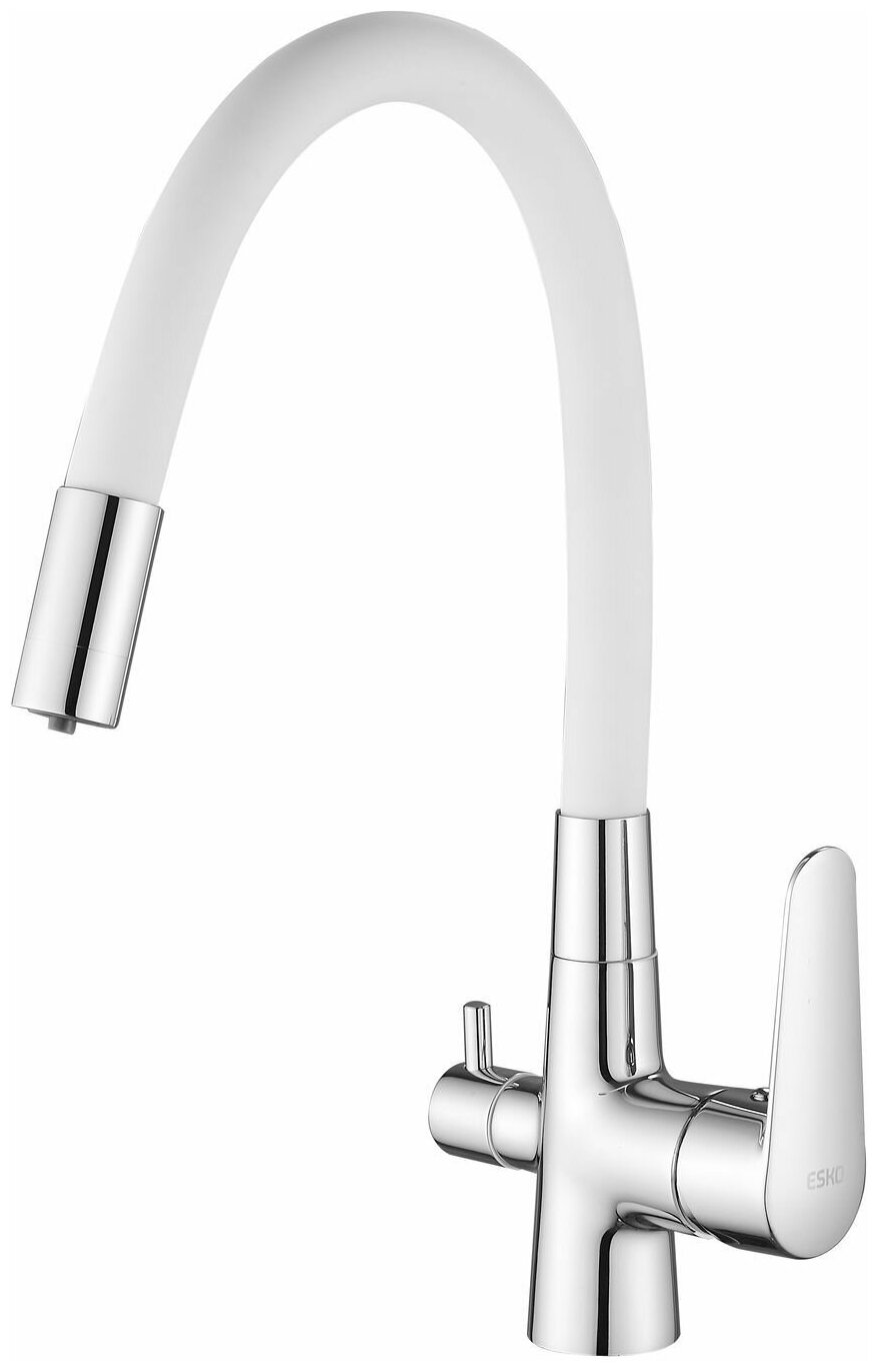 Смеситель для кухни ESKO Coral CL 03 W хром, белый, с гибким изливом