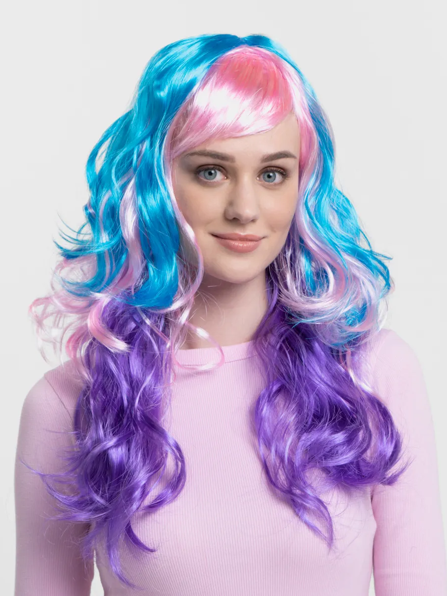 Карнавальный парик женский из искусственного волоса Riota Единорог Супер-медиум Нежная пастель, розовый/фиолетовый/голубой, 50 см